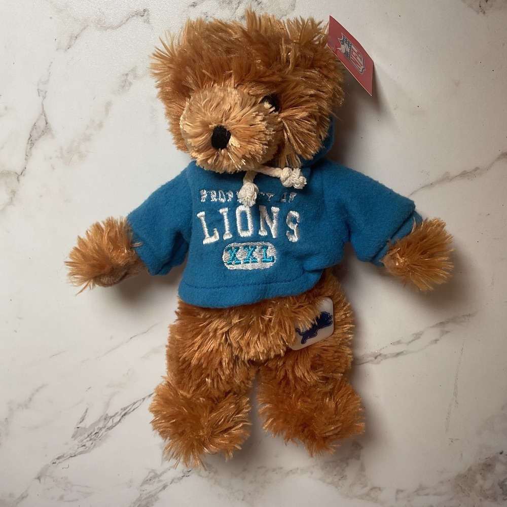 Good Stuff Detroit Lions Plush Bear Unisex 10" Brown Blue NFL Hoodie NWT